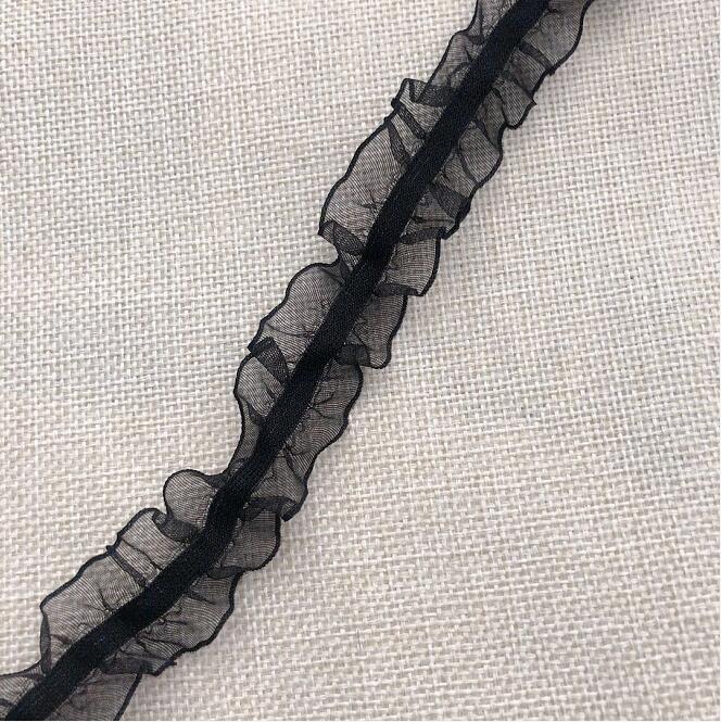 5 Yards Blauw Roze Diy Bilaterale Elastische Kant Trim Kledingstuk Stretch Ruffle Kant Stof Lint Kant Accessoires 2.5 Cm breedte: black