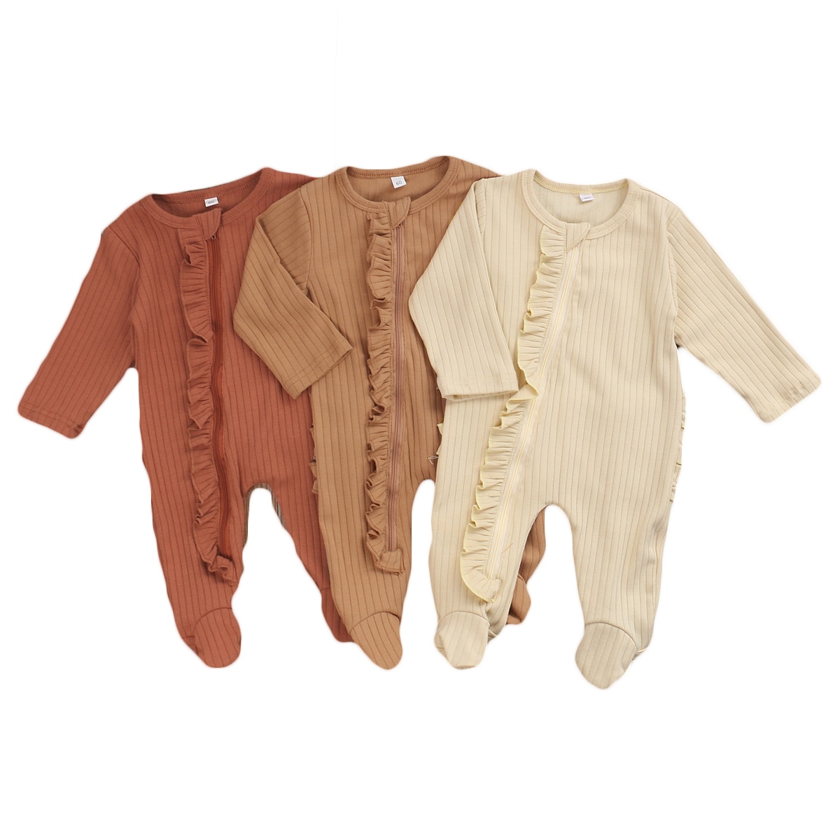 Nyfødte pyjamas i ét stykke, ensfarvet spædbarn, ensfarvet, langærmet, rund halsudskæring nattøj