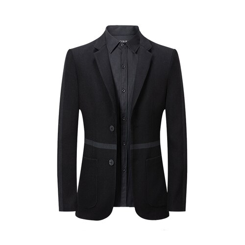 Herfst Winter Mannen Pak Jas Britse Gestreepte Wollen Slim-Fit Business Casual Pak Jas Blazer Mannelijke top Maat S-XXXL: Black / Asia M 52 to 57kg