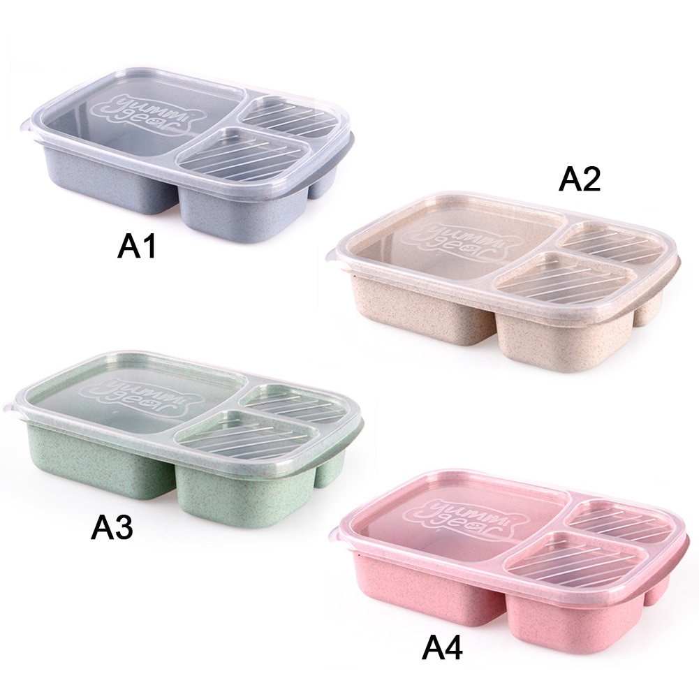 Bento Lunch Box Adults Kids 4 Compartments Travel Food Storage Containers