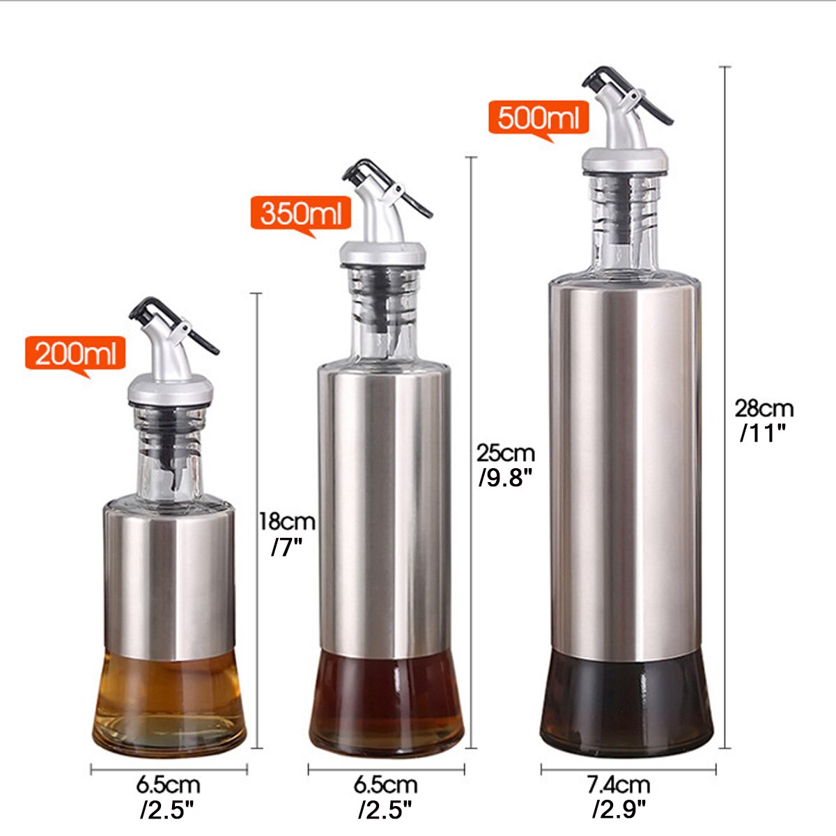 200/350/500ml Kitchen Baking Oil Sprayer Cooking Seasoning Bottle Dispenser Sauce Bottle Glass Storage Bottles for Oil Vinegar
