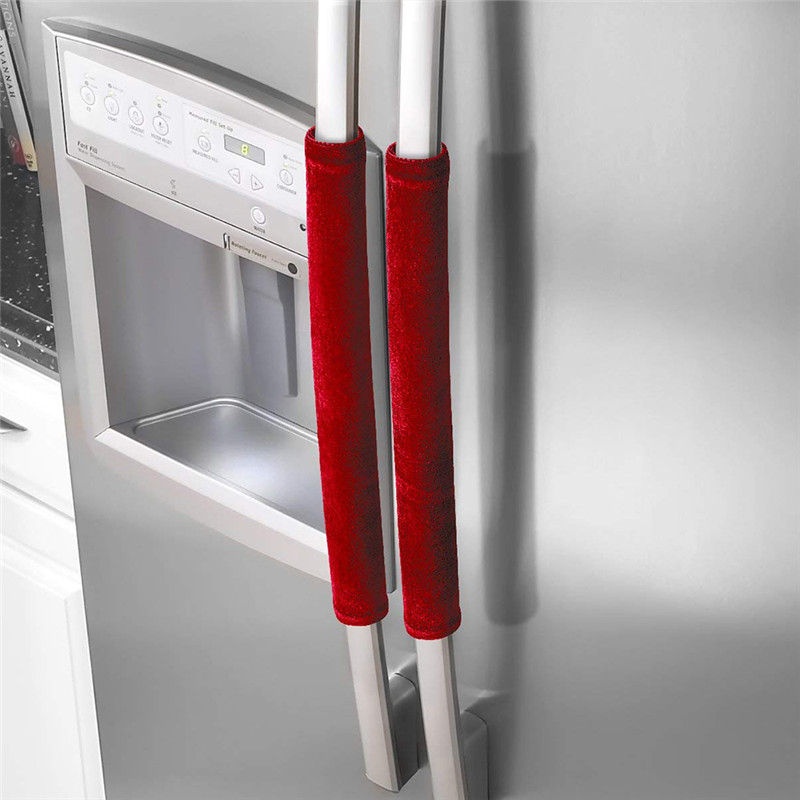 2 stk køleskab fløjl dørhåndtag betræk dekor håndtag køkken skridsikre beskyttelseshandsker til køleskab ovn holde fingeraftryk: Rød