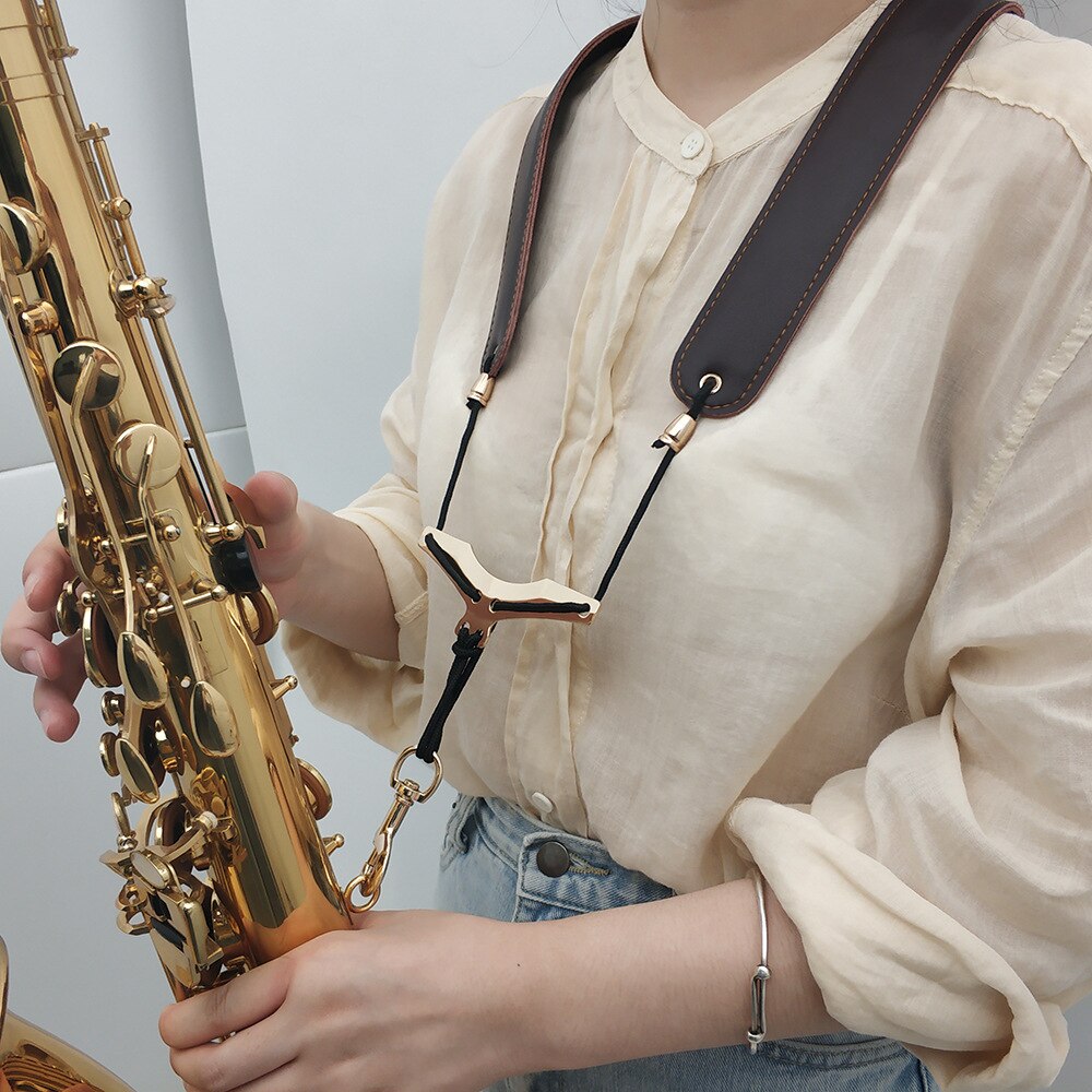 Saxophone Strap - Foldable Leather Neck Strap - Wind Instrument Accessory