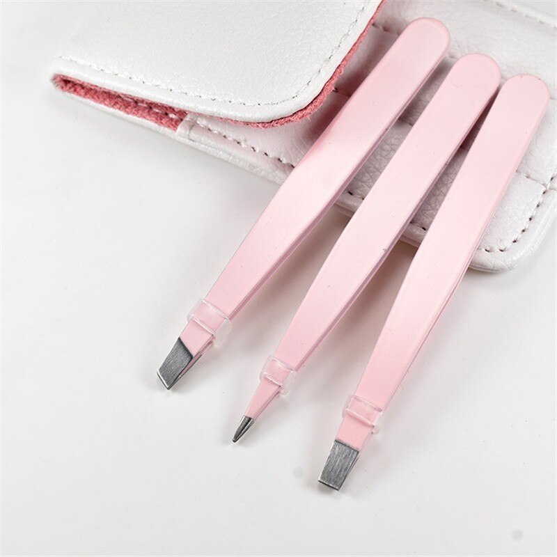 3 Stks/set Wenkbrauw Pincet Rvs Punt Tip/Slant Tip/Flat Tip Ontharing Makeup Tools Accessoire Met bag Case