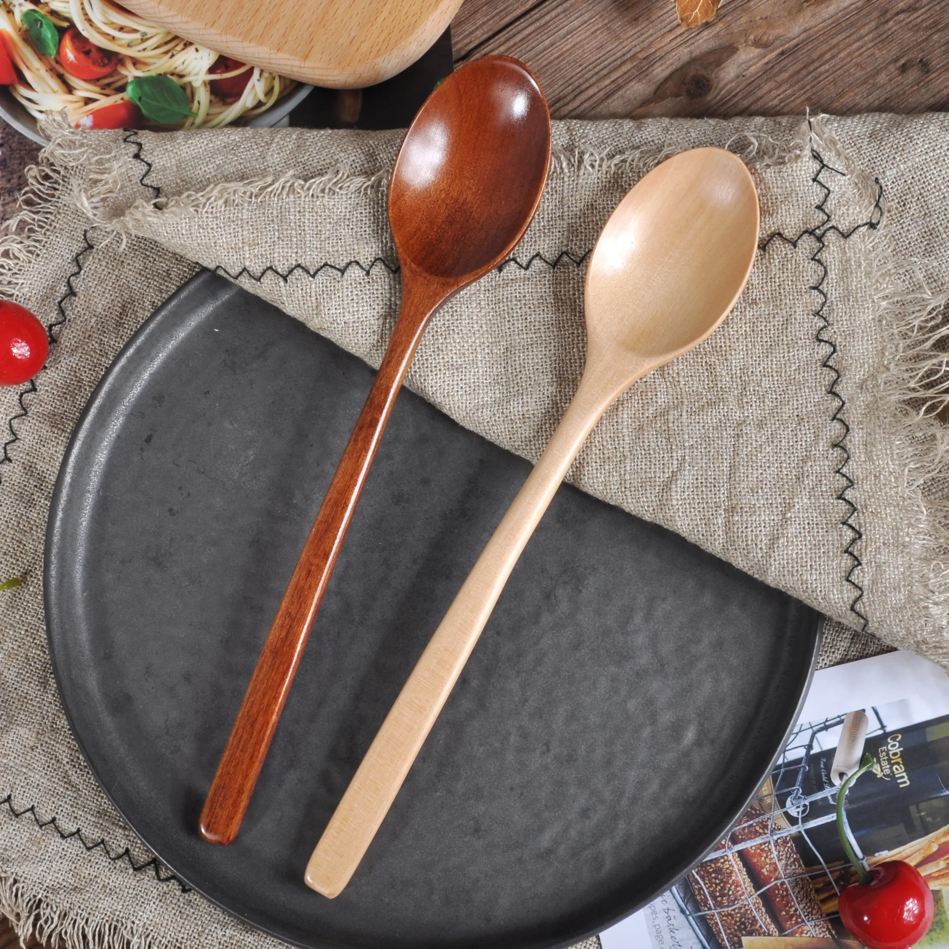 Holzlöffel Ich bin japanischen Stil, langstielig, natürlich lackiert, für Suppe, Kaffee, Teelöffel, Gastronomie, Kochutensilien, Küchenutensilien