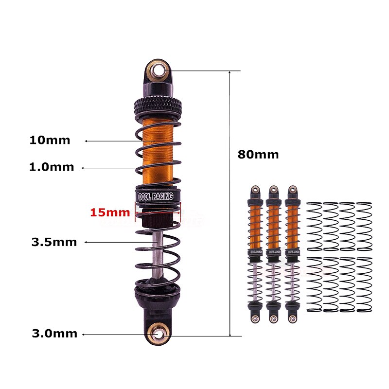 4PCS RC Rock Crawler Metal Shock Absorbers - 70-120mm - for AXIAL SCX10 D90 CC01 TRX-4 Trucks