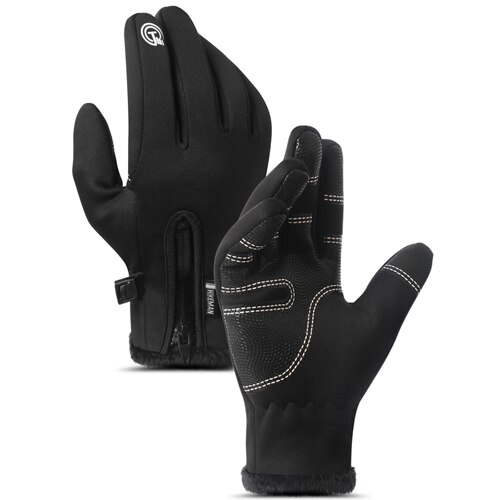 xiaomi Winter warm gloves Silicone touch screen zipper plus velvet outdoor sports riding ski windproof waterproof men women: black S