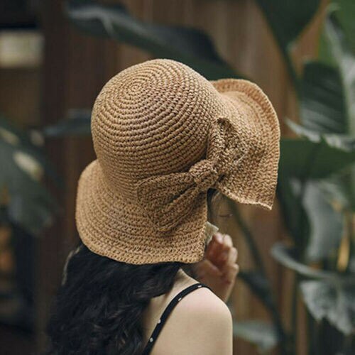 Strå sommerhatte kvinder damer foldbar strandsolhat skyllet 1pc hat