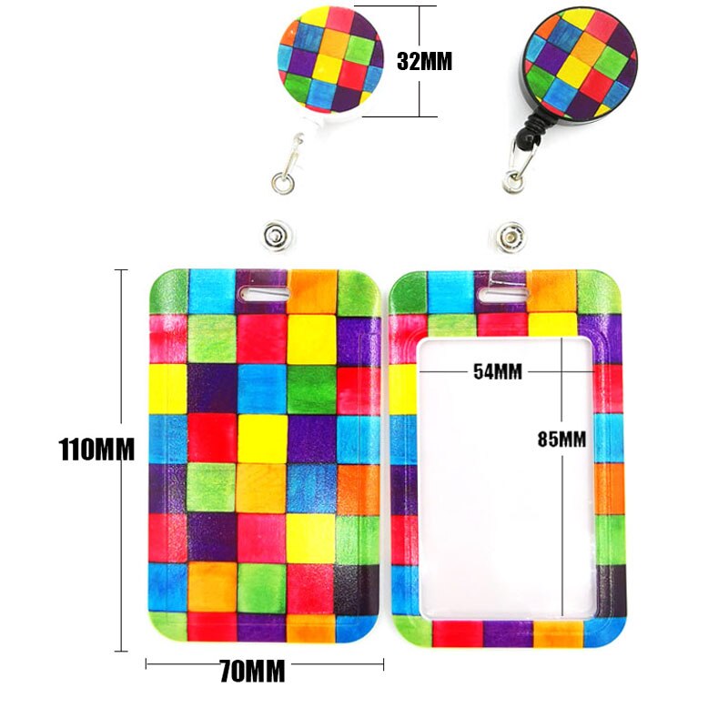 Rainbow lattice Pattern Horizontal ID Retractable Badge Holder ID Badge Holder Clip Name Card Keychain Nurse Work Decorations