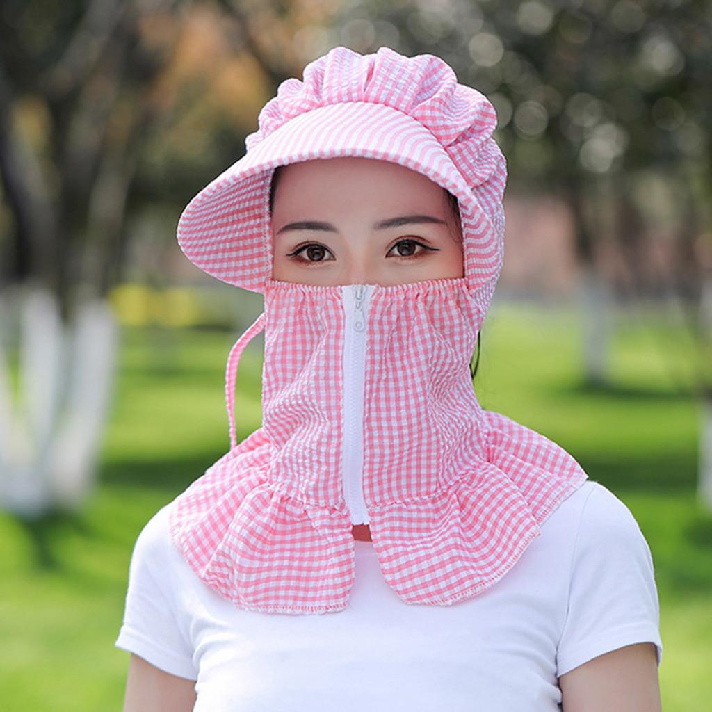 Afneembare zonnehoed voor volwassenen, dames, buitenshuis, met rits, print, beschermhoed met klep, druppels, beschermkappen