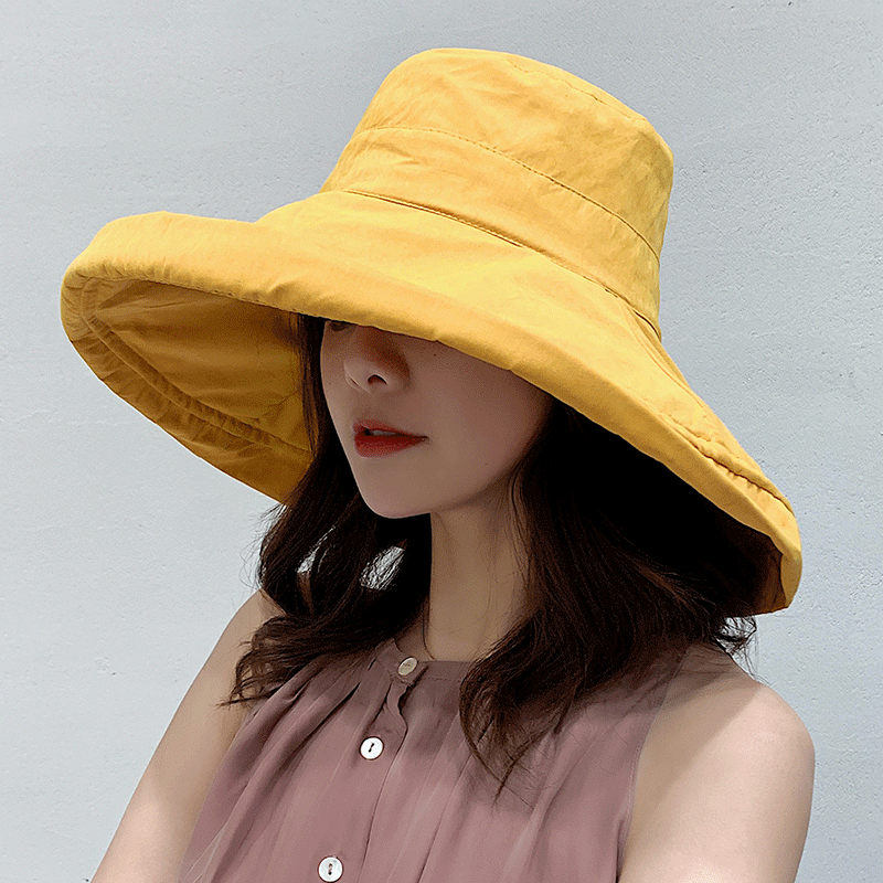 Women's Hat Bucket hat Panamanian Women Four Seasons Fisherman Hat Big Brim Hat Double-Sided Fisherman Hat Sun Visor Cap: Yellow