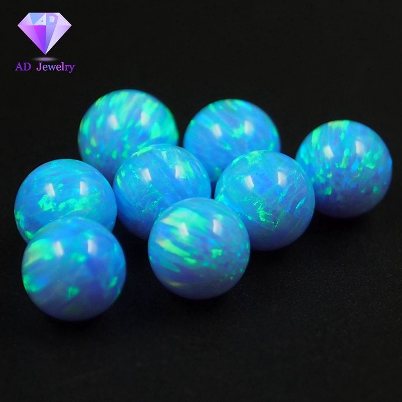 Lab Created Opal beads OP06 Blue Azure Opal Full Drilled Ball Opal Beads