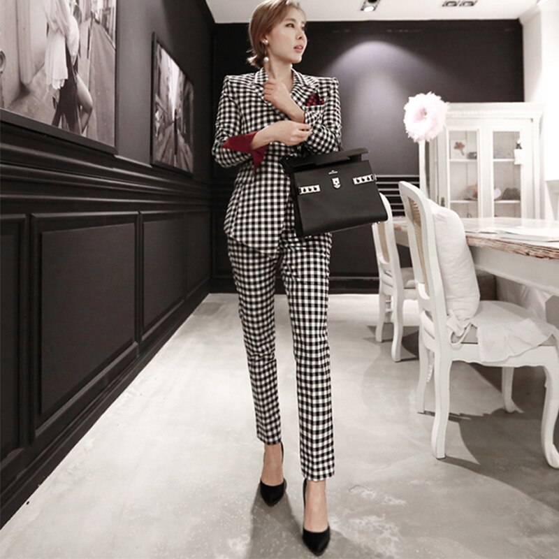 Autumn Winter Women Temperament Slim Thick Suit And Pencil Pant Work Style Trend Slim Pant Suit