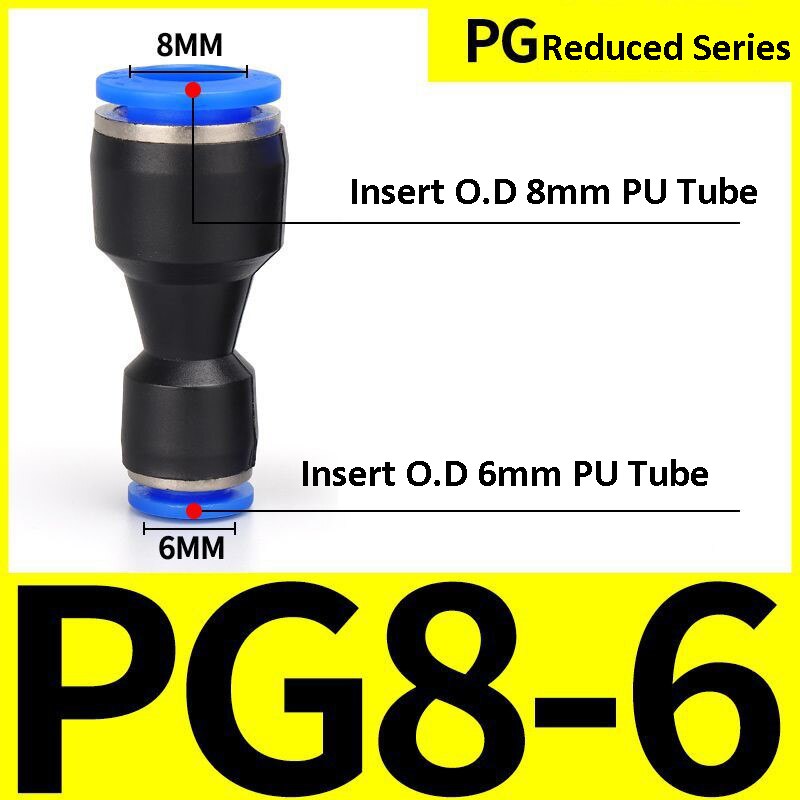 Pneumatiske fittings fitting plastkoblinger pu  pg 4mm 6mm to 8mm 10mm luft vannslange rør push-in rett luft hurtigkobling: Rød