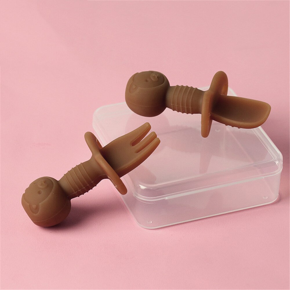 Baby training spork silicone see spoon fork fork spoon children cartoon small spork transparent PP box