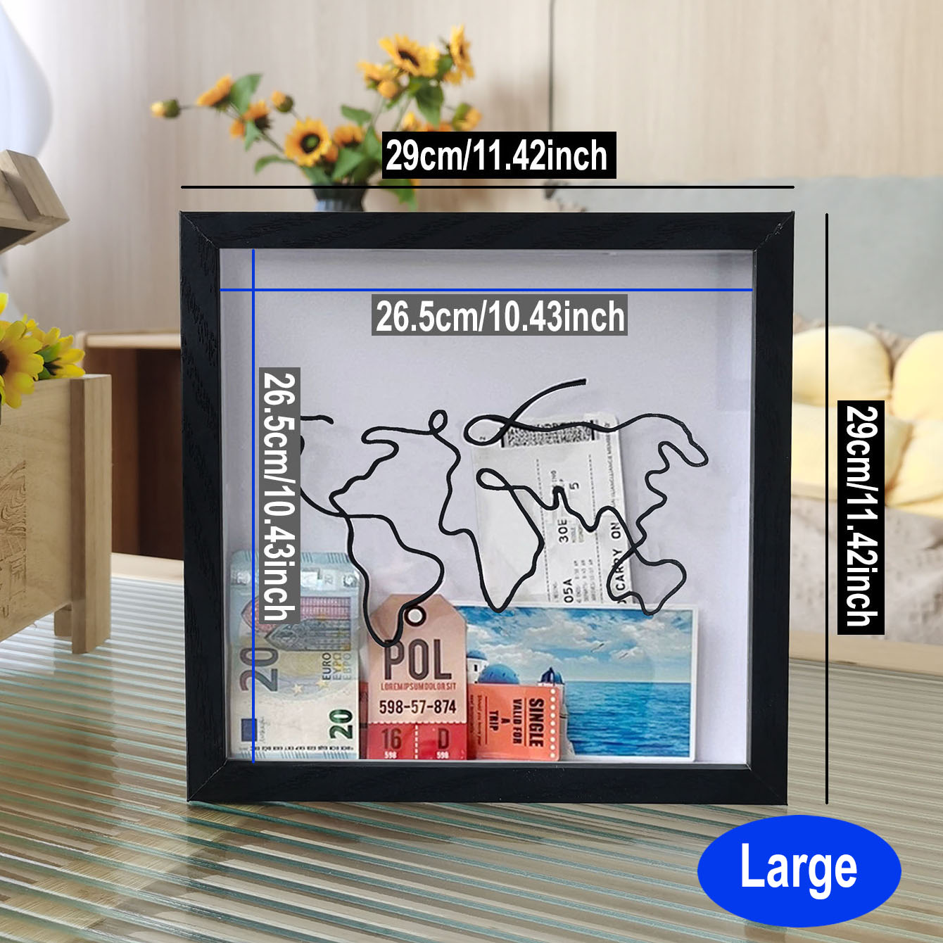 Cadre photo Shadow Box avec fente supérieure – Affichage de billets/mémories, cadre photo pour souvenirs de voyage et collection de souvenirs: Black
