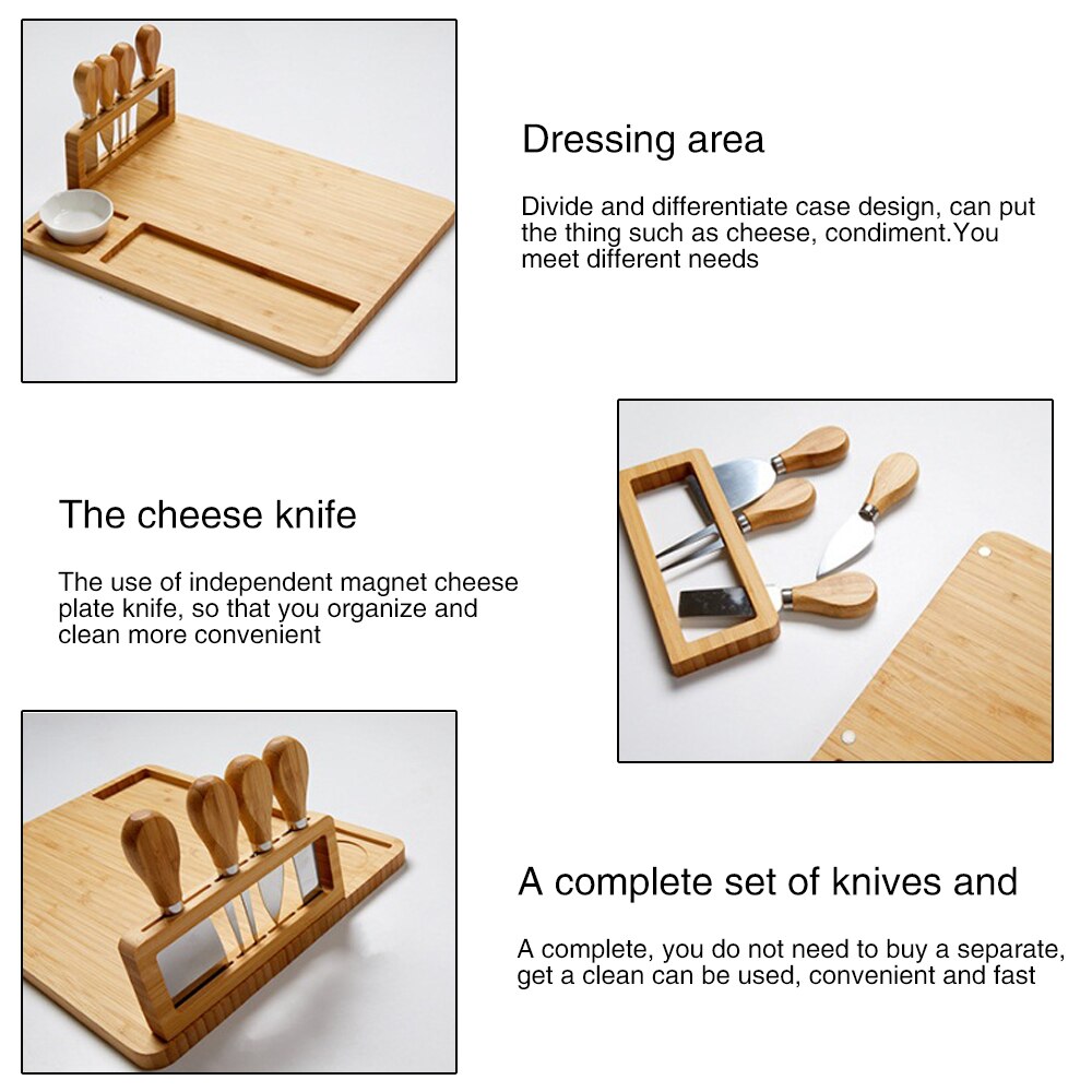 Bamboo Cheese Board Cutlery Knif Set With Slide Out Drawer 4 Knives Cooking Tools Cheese Knife Cheese Slicer Fork Scoop
