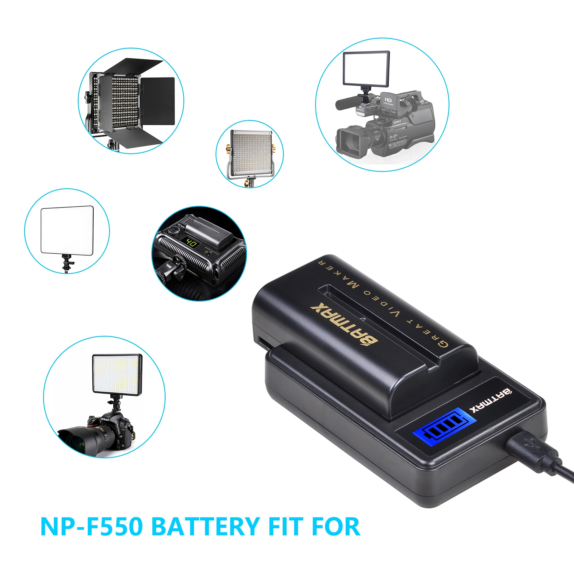 Batmax NP-F550 NP-F570 F550 F570 Batterie + LCD USB Ladegerät für Yongnuo Godox LED Video Licht YN300Luft II YN300 III YN600 Luft L132T