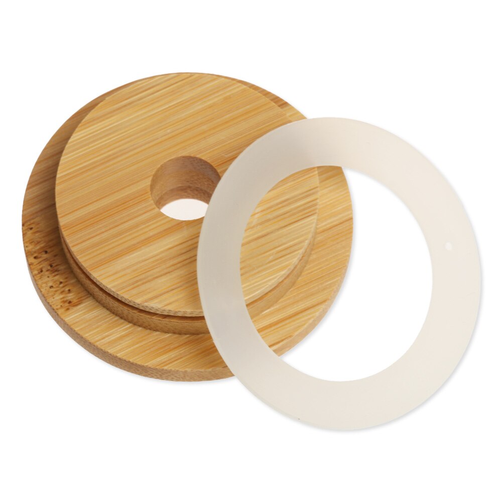 70mm/86mm Reusable Bamboo Wood Lids Mason Jar Lid with Straw Hole Silicone Seal Ring Wide Mouth Cup Covers Caps Decor Crafts