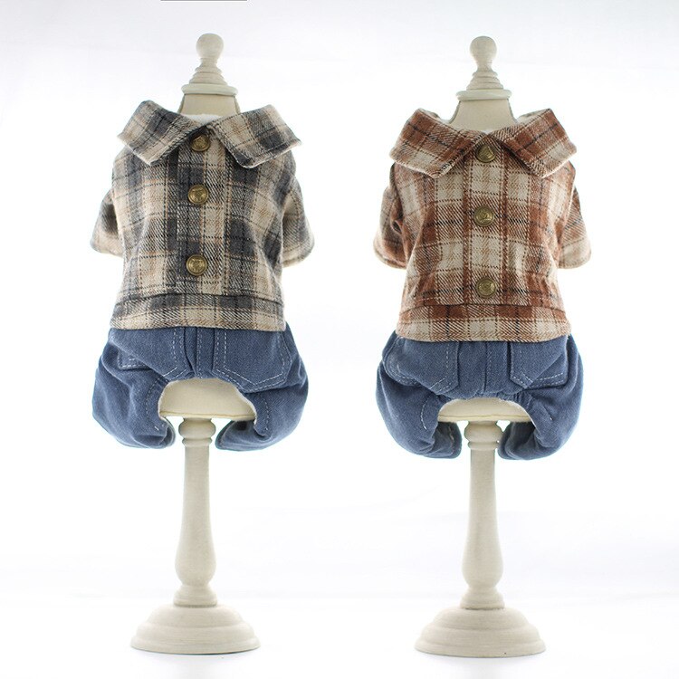 Geruite hondenkleding voor de herfst en winter, puppy geruit overhemd met spijkerbroek, viervoeter dierenoverall, fantasia cachorro