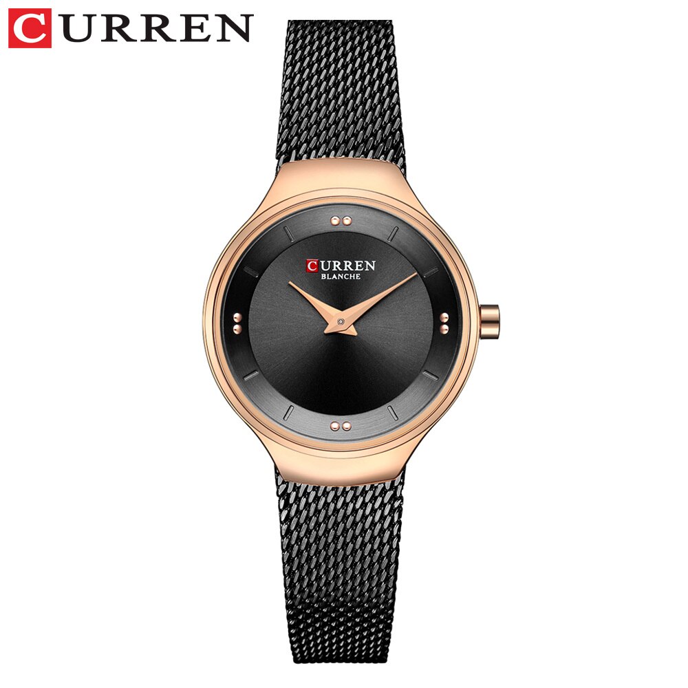 Elegante Vrouwen Horloges Curren Quartz Roestvrij Staal Mesh Horloge Vrouwelijke Eenvoudige Horloge Voor Dames Klok Reloj Mujer: black