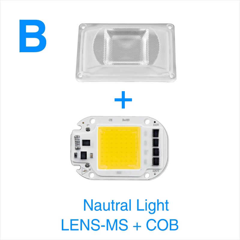 Chip de lámpara LED COB Reflector de lente LED, 50W, 220V, IC inteligente, bricolaje, 90 grados, soporte fijo para Reflector LED, necesita disipador térmico: B Nature White MS