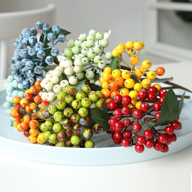 Conjunto de flores artificiales, set de 5 unids/set de racimos de frutas pequeñas para decoración de habitación, accesorios de arreglos florales de Navidad, bayas artificiales