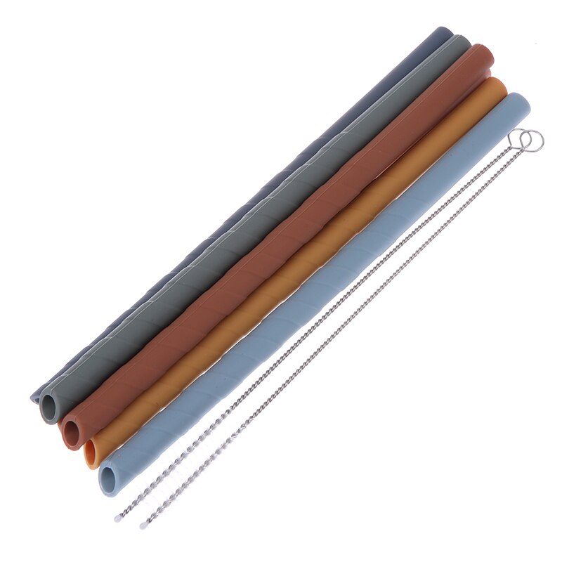 Silicone Straws Set 6 Colors Reusable Drinking Straws with 2 Cleaning Brushes
