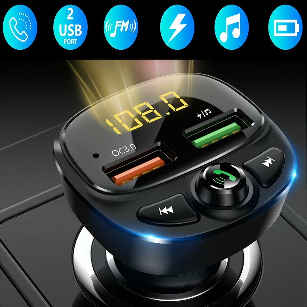 Car Bluetooth MP3 Player Wireless Audio Transmitter Car Radio Audio Adapter with USB Fast Charger