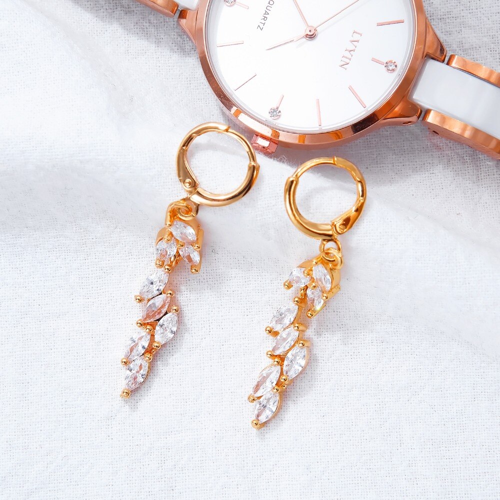 Copper Earring Jackets Wheat Ears Shape Mosaic White/Colour Cubic Zirconia Women's Earring Jewelry EZ020