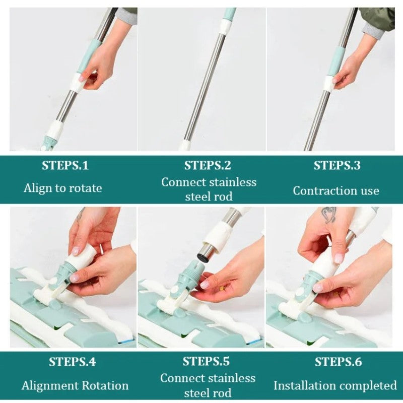Flat Mop Stainless Steel Handle With Reusable Washable 3Mop Cloths Microfiber Large Telescopic Floor Mop Household Cleaning Tool