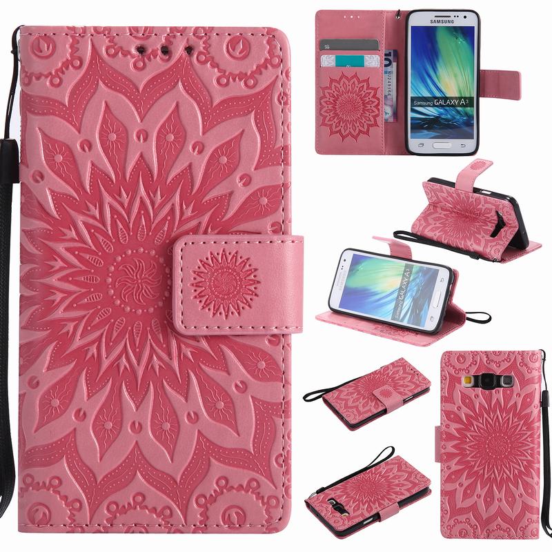 Voor Samsung Galaxy A3 Portemonnee Case + Silicone Cover Samsung Galaxy A3 Telefoon Case Voor capas samsung galaxy A3 case lederen: Roze