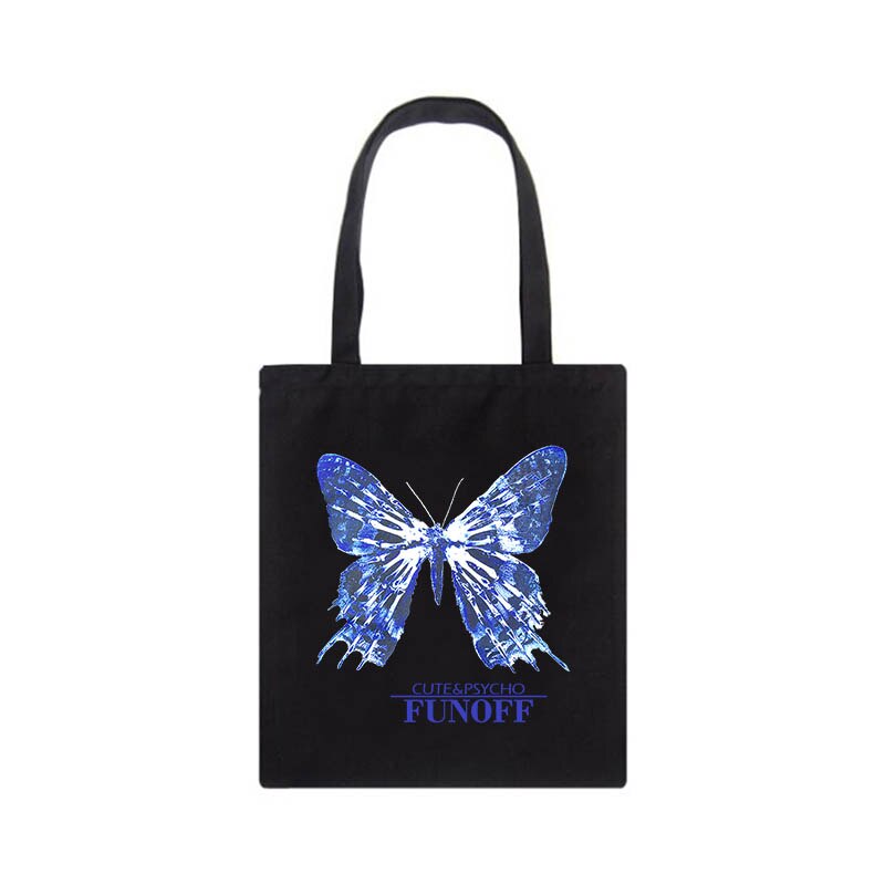 Sommer vintage tegneserie sommerfugletryk smart koreansk sød ulzzang harajuku stor kapacitet lærred ins dame & #39 ;s skuldertaske: 1