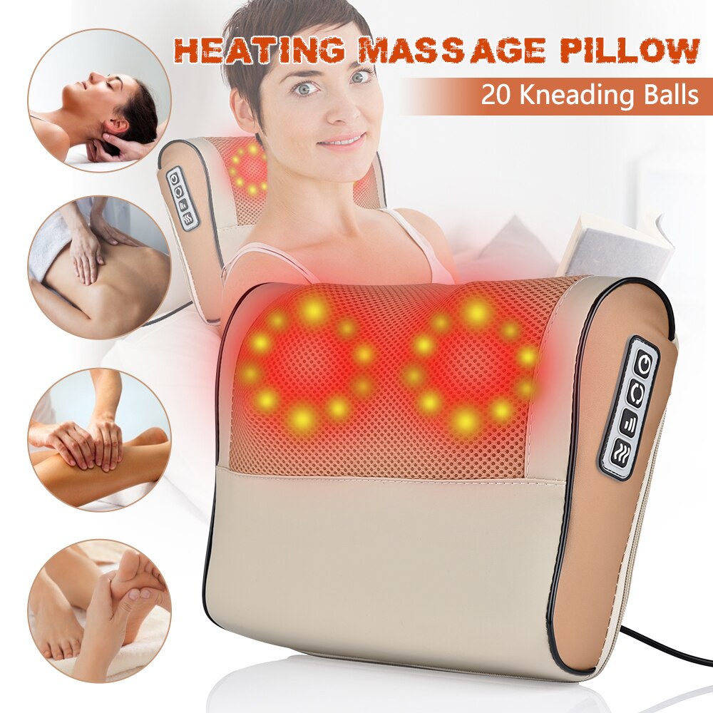 Almohada de masaje eléctrica con calefacción infrarroja, masajeador Shiatsu, dispositivo de terapia Cervical, herramientas de relajación