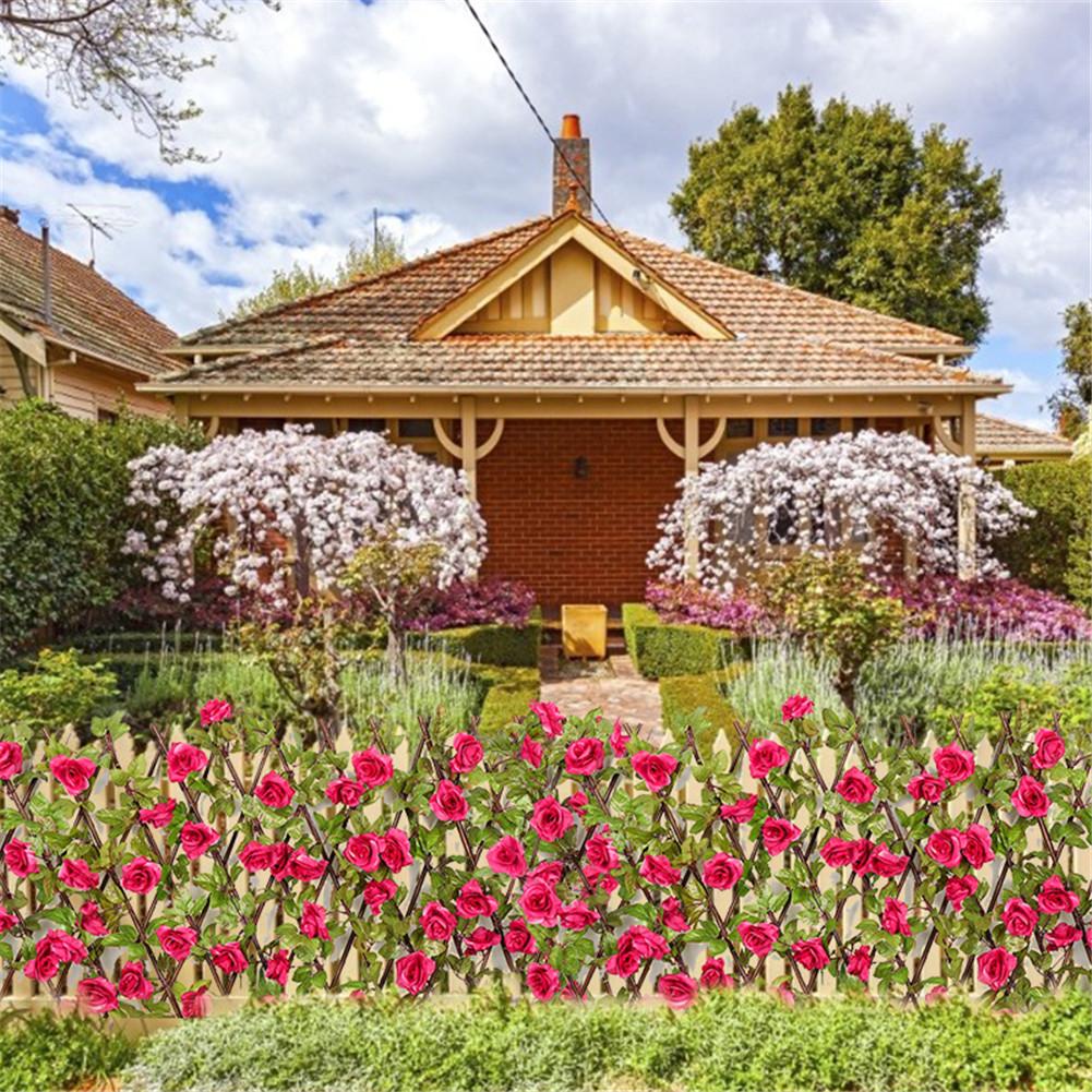 Artificial Garden Flowers Leaves Plant Fence Privacy Screen Etractable Extension For Outdoor Fencing Backyard Home Greenery Wall