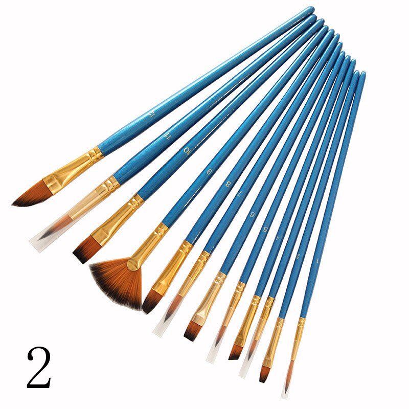 12 stk nylon kunst pensler akvarel pensel sort stil træskaft olie akryl maleri pensel pen kunst forsyninger: 2