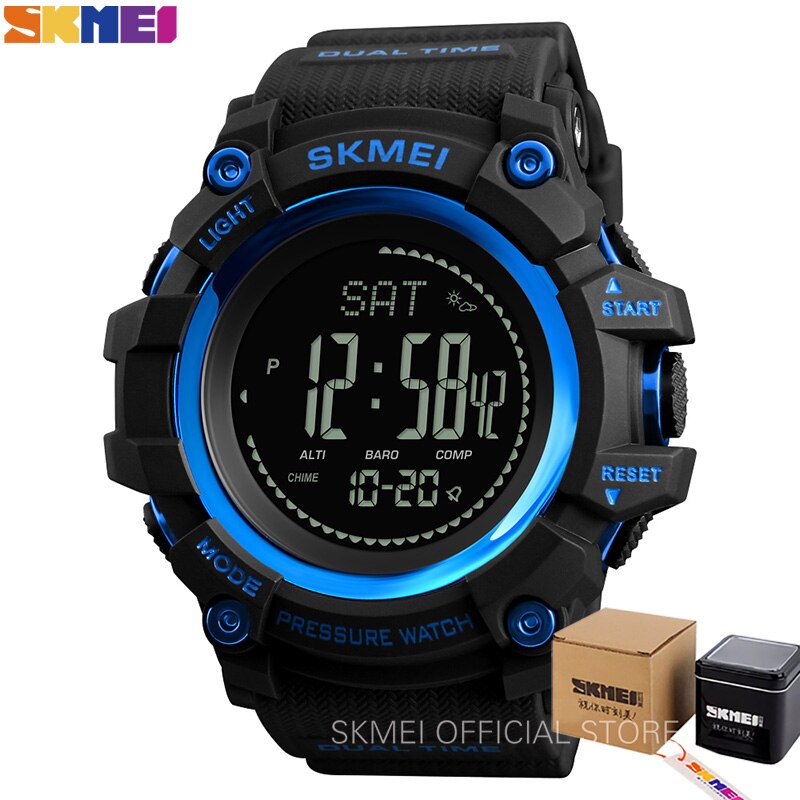 Skmei Outdoor Horloges Heren Druk Kompas Sport Digital Horloges Hoogtemeter Weer Tracker Waterdicht Reloj Hombre 1358: Blue with box