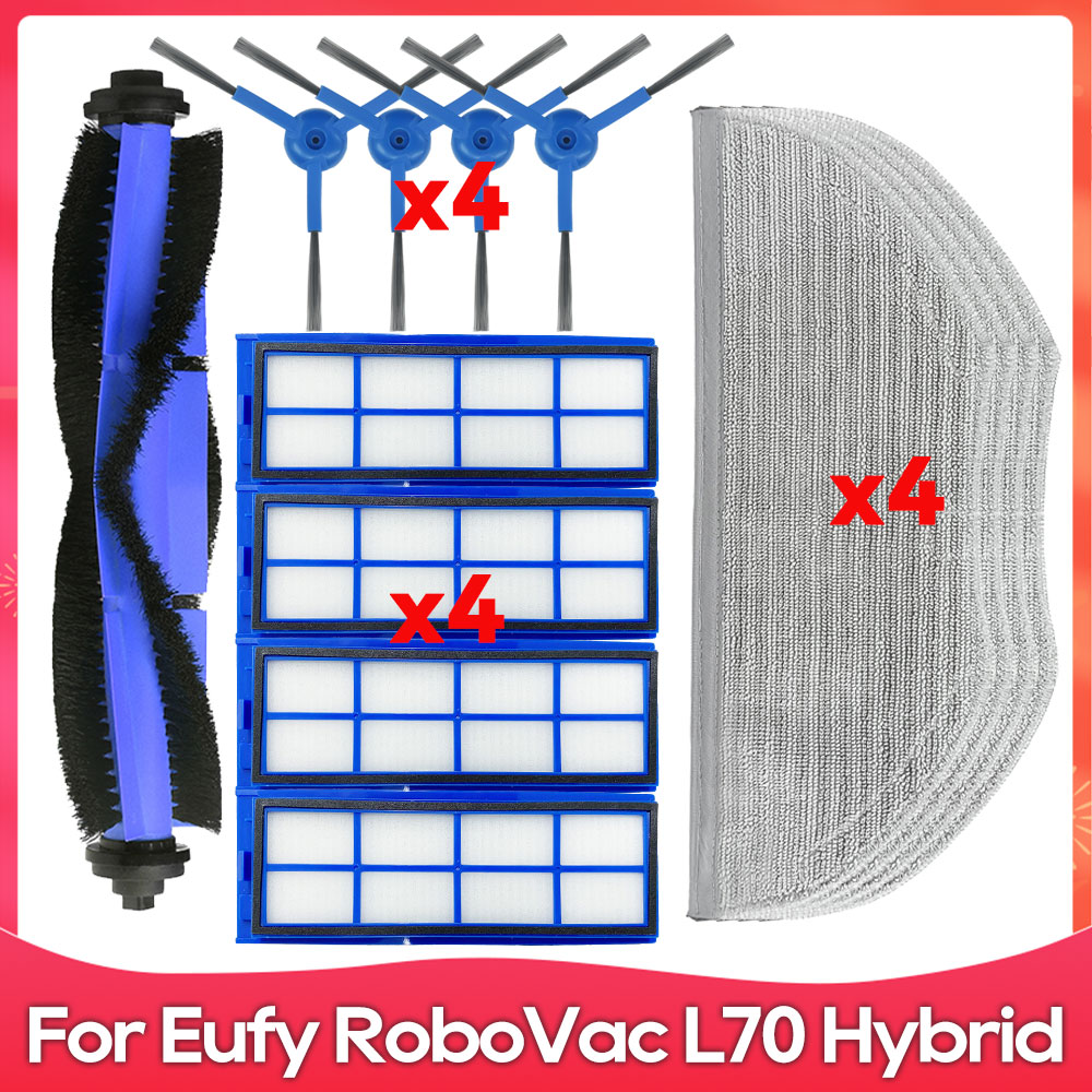 Compatibel met ( Eufy RoboVac L70 Hybrid ) Hoofdborstel, Zijborstel, HEPA-filter, Dweildoek, Accessoire voor Robotstofzuiger: Bordeaux