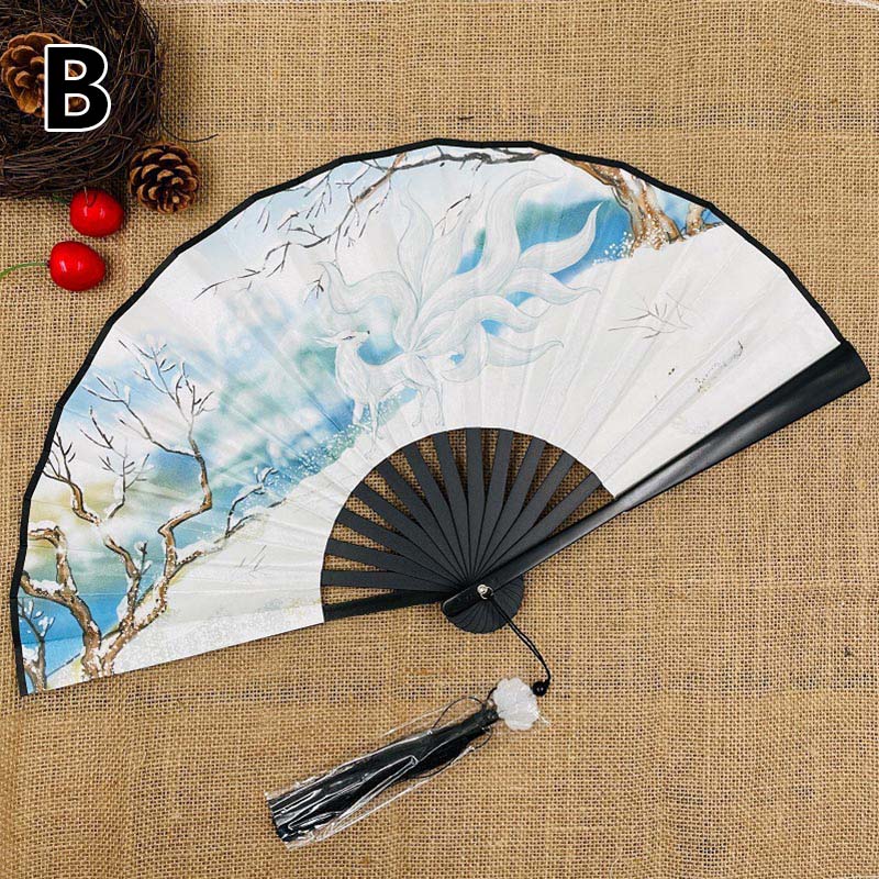 Abanico antiguo chino clásico de doble cara, abanico masculino de estilo chino, accesorios Hanfu para mujer, abanico plegable, decoración del hogar, abanico artesanal