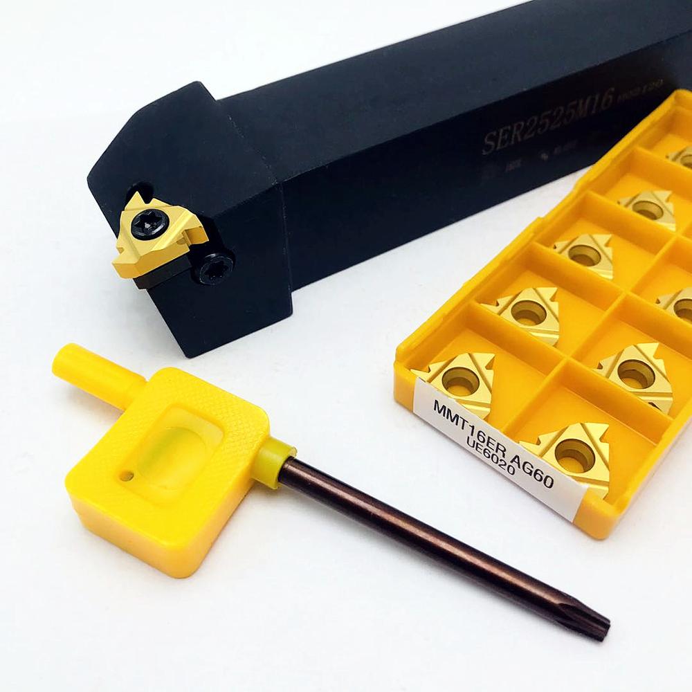 Externe Draad Draaien Gereedschaphouder Ser 1212H16 SER1616H16 SER2020K16 SER2525M16 + 10Pcs Carbide Insert MMT16ER Draaibank Onderdelen Tool