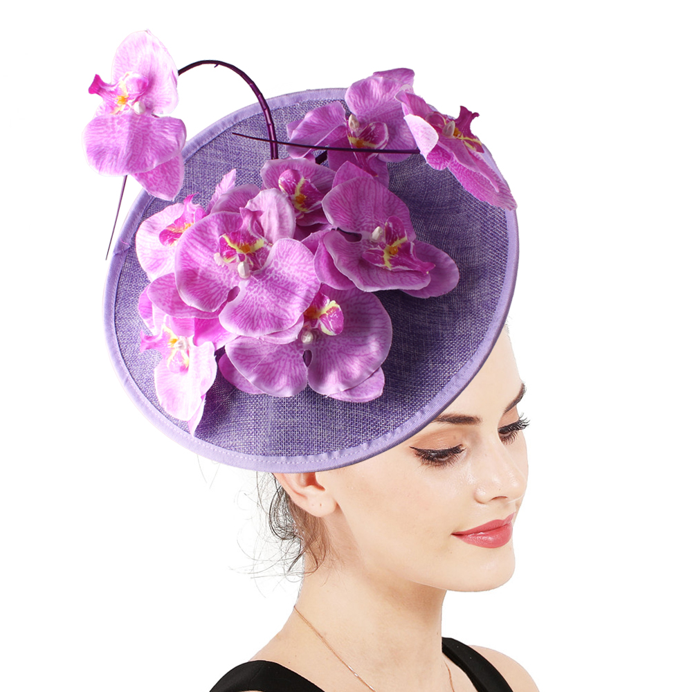 Mulheres Floral Decor Chapelaria Boné, Chá Fascinador Chapéu, Flor Extravagante Headwear, Bonito Headwear, Festa Derby, Elegante senhoras: Luz Roxa