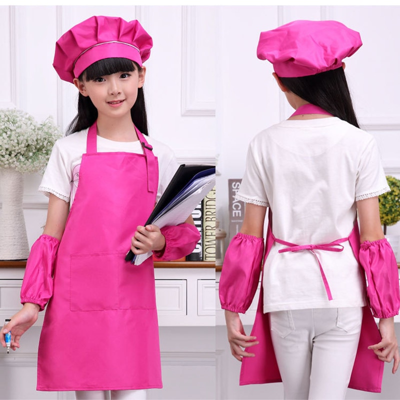 freundlicher kunst Küche Schürzen Taillen 9 Farben freundlicher Schürzen mit Hülse & Koch Hüte für Malerei Kochen Backen 4 teile/satz