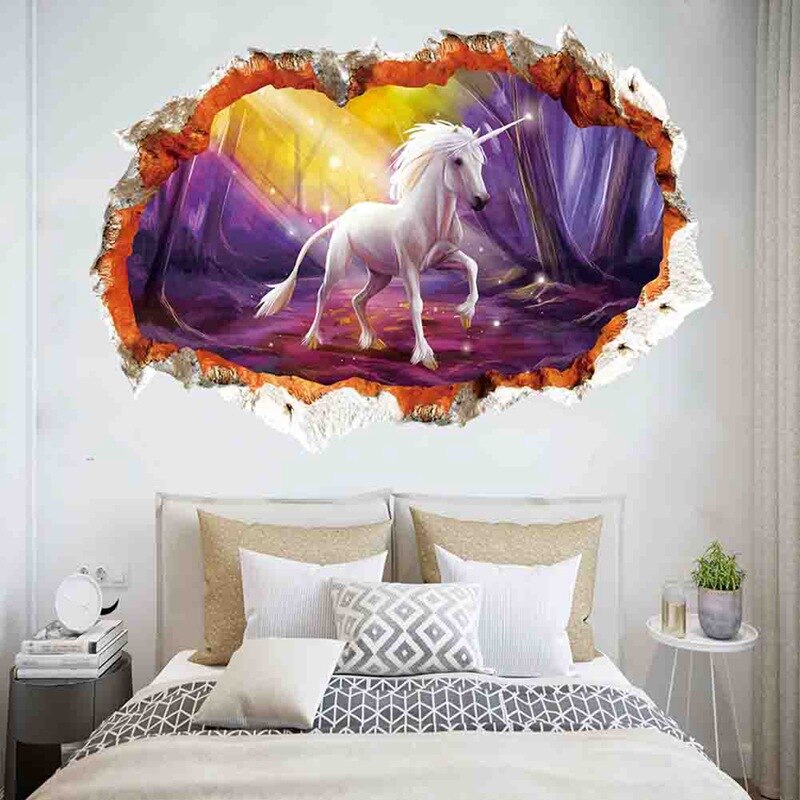 Bos Eenhoorn Muursticker Voor Kinderkamer Kinderen Paard Hoofd Slaapkamer Woonkamer Decor 3d Effect Muurstickers Art Mural
