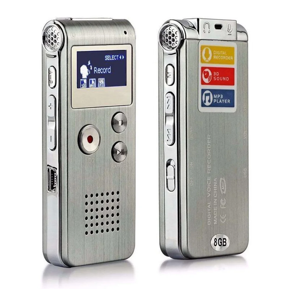 Enregistreur vocal 8 go, lecteur MP3, Mini enregistreur Audio, Mini clé USB professionnelle, Dictaphone d'enregistrement: Argent