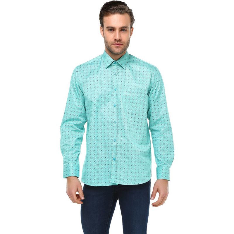 Printed Plaid Polka Dot Men Shirt Long-Sleeved Casual Shirts For Men Regular Green Male Dress Shirts Camisas Masculina varetta