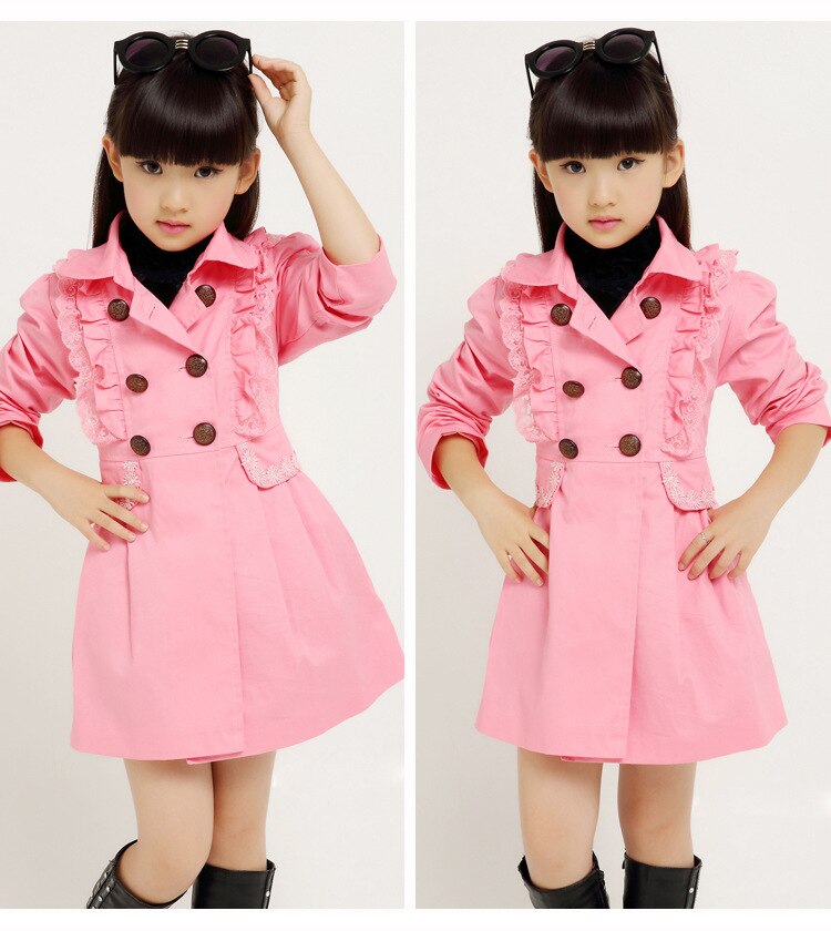 Vêtements d'automne pour enfants filles | trench coupe-vent, style long en coton solide pour filles,