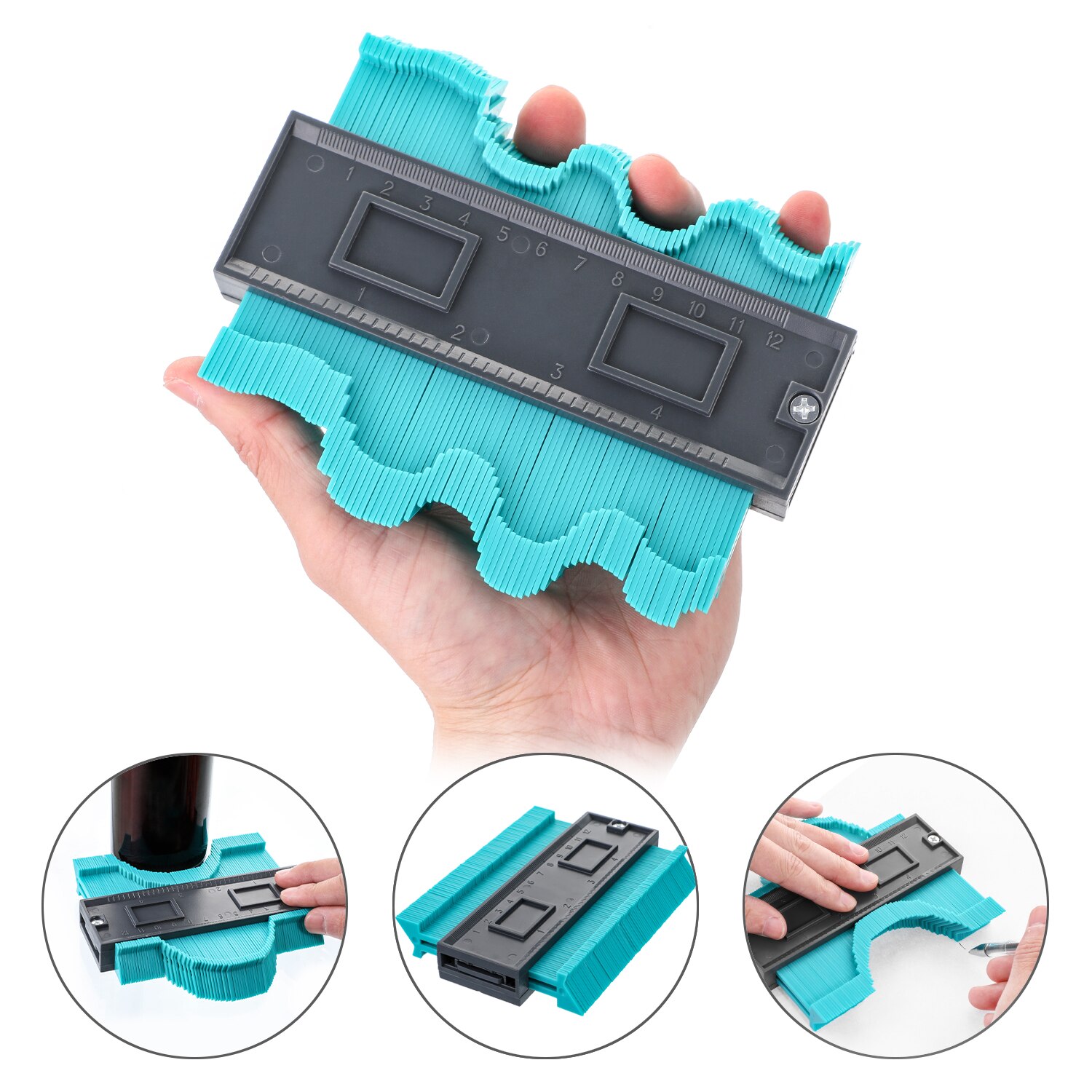 12/14/25cm Plastic Shape Contour Gauge Duplicator Profile Measurement Tool Meter Model Saker Contour Gauge Profile Tool: green 12cm