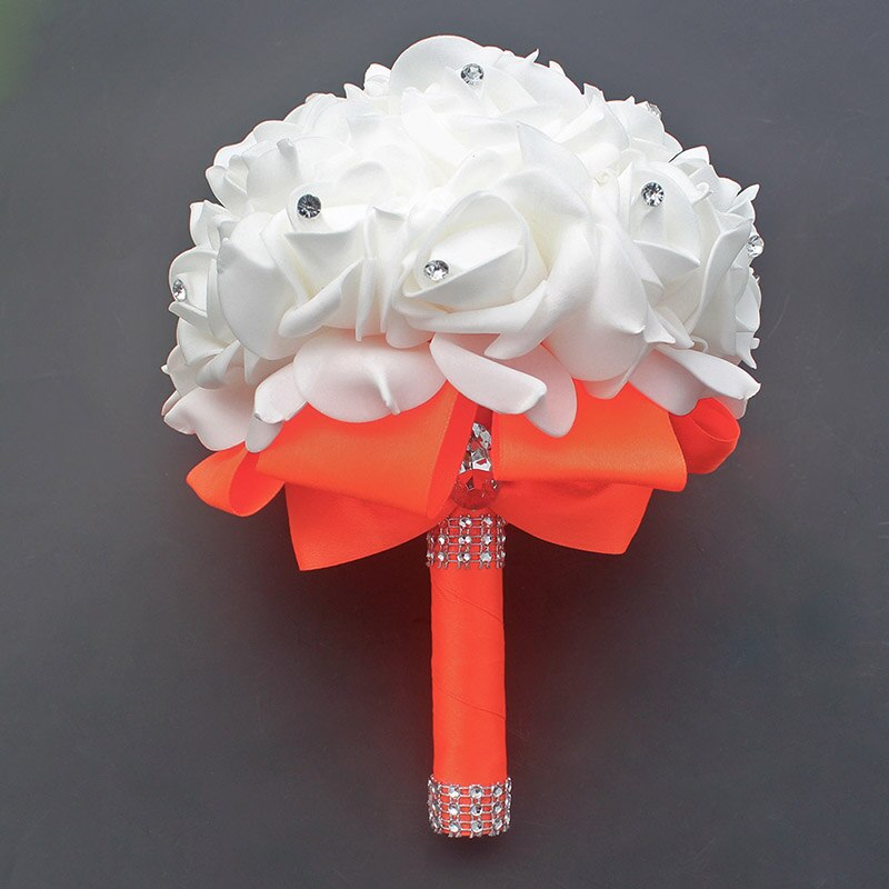 Tanie Prom Baby Blue broszka z kwiatem bukiet ślubny De Mariage bukiety ślubne PE róża diamentowa wstążka bukiet W2017D: orange D