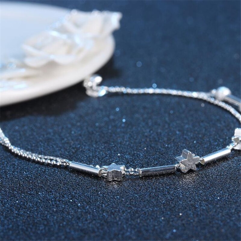 Kofsac 925 Sterling Zilveren Enkelbanden Voor Vrouwen Exquisite Ster Kleine Buis Ankle Chain Sieraden Meisje Zomer Beach Party