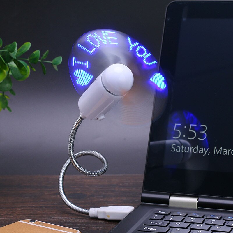 LED flashing word fan programmable mini USB projection fan